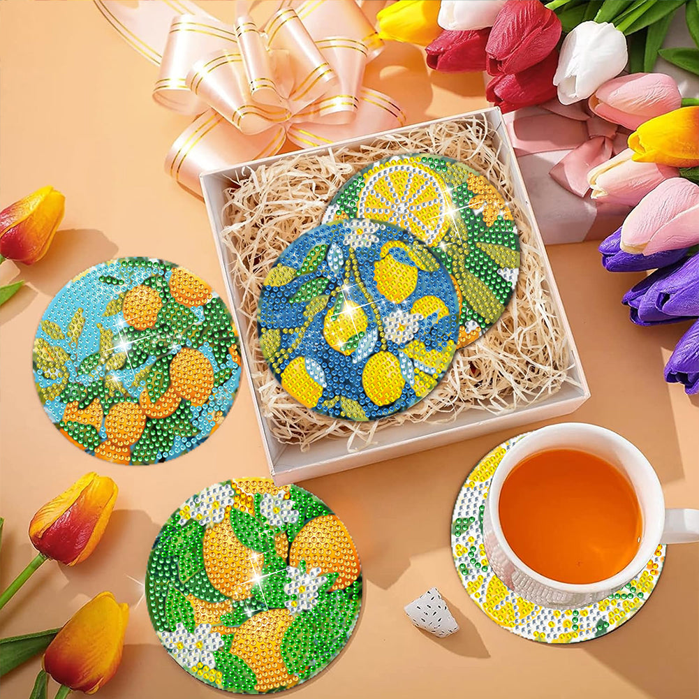 8Pcs Wooden Leaves 5D Diamond Painting Kits Diamond Art Coasters for Party Decor