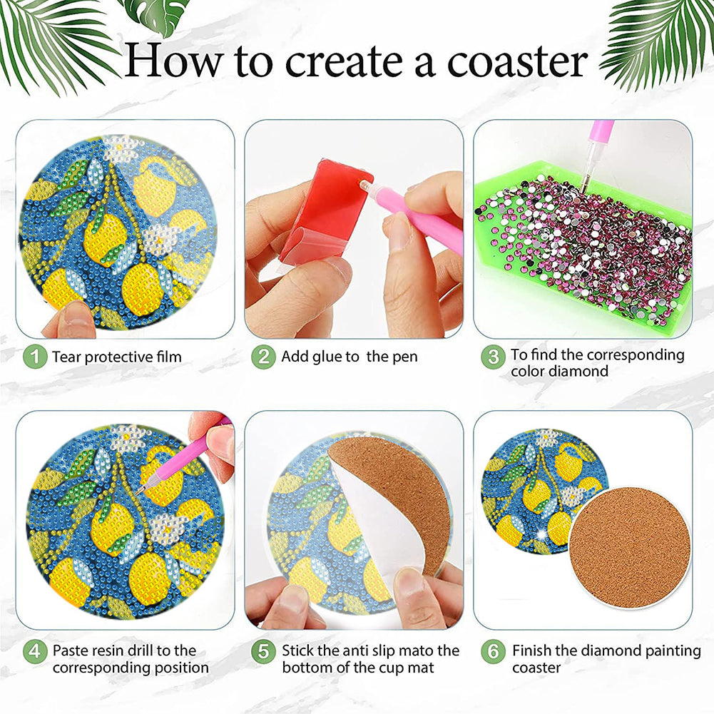 8Pcs Wooden Leaves 5D Diamond Painting Kits Diamond Art Coasters for Party Decor