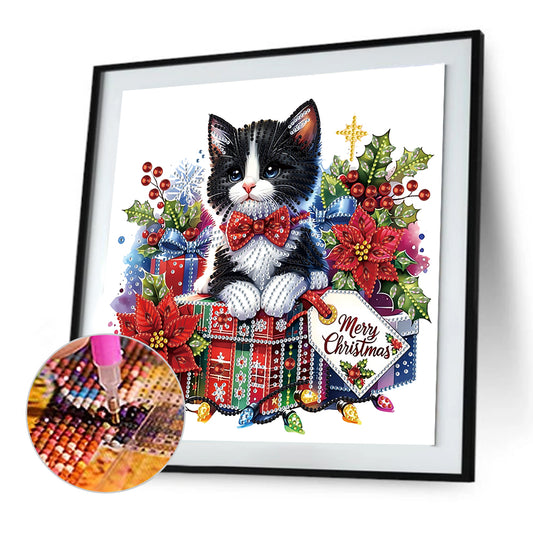 Diamond Painting - Partial Special Shaped - Christmas Cat (30*30CM)