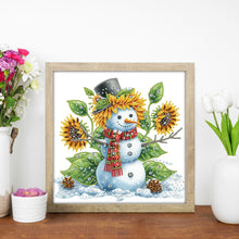 Load image into Gallery viewer, Diamond Painting - Partial Special Shaped - Christmas Sunflower Snowman (30*30CM)