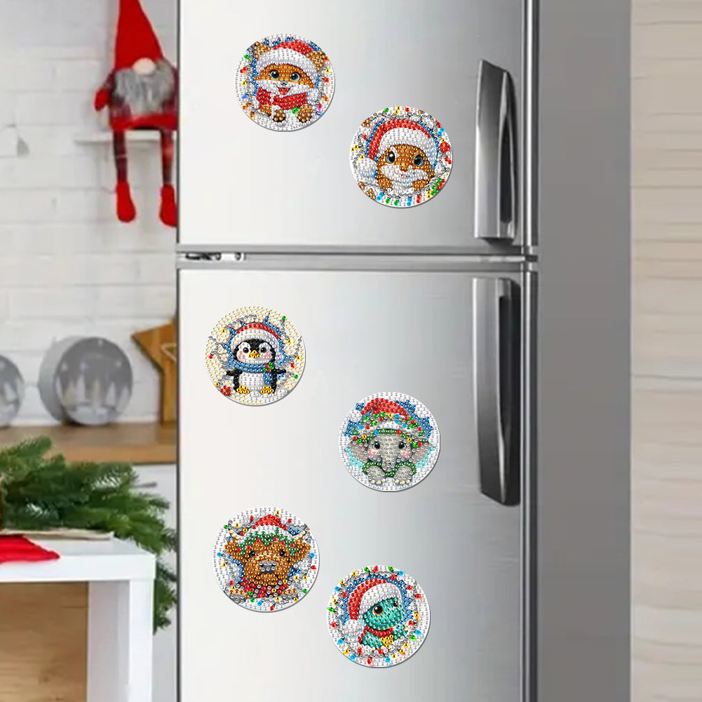 6Pcs Acrylic Christmas Animals Diamond Art Magnets Decals for Fridge Whiteboards