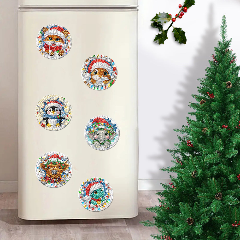 6Pcs Acrylic Christmas Animals Diamond Art Magnets Decals for Fridge Whiteboards