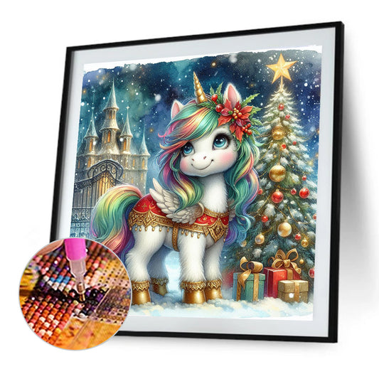 Diamond Painting - Full Round - Christmas Tree Castle Unicorn (40*40CM)