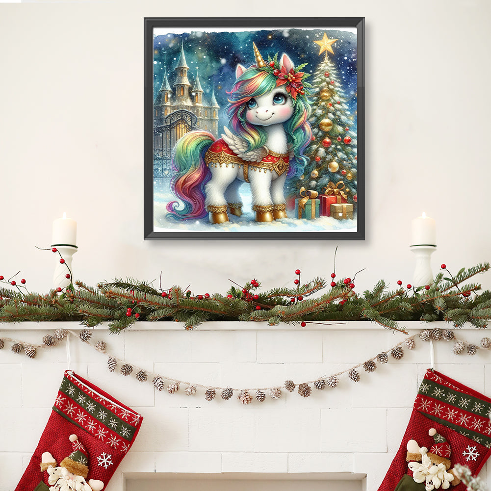 Diamond Painting - Full Round - Christmas Tree Castle Unicorn (40*40CM)