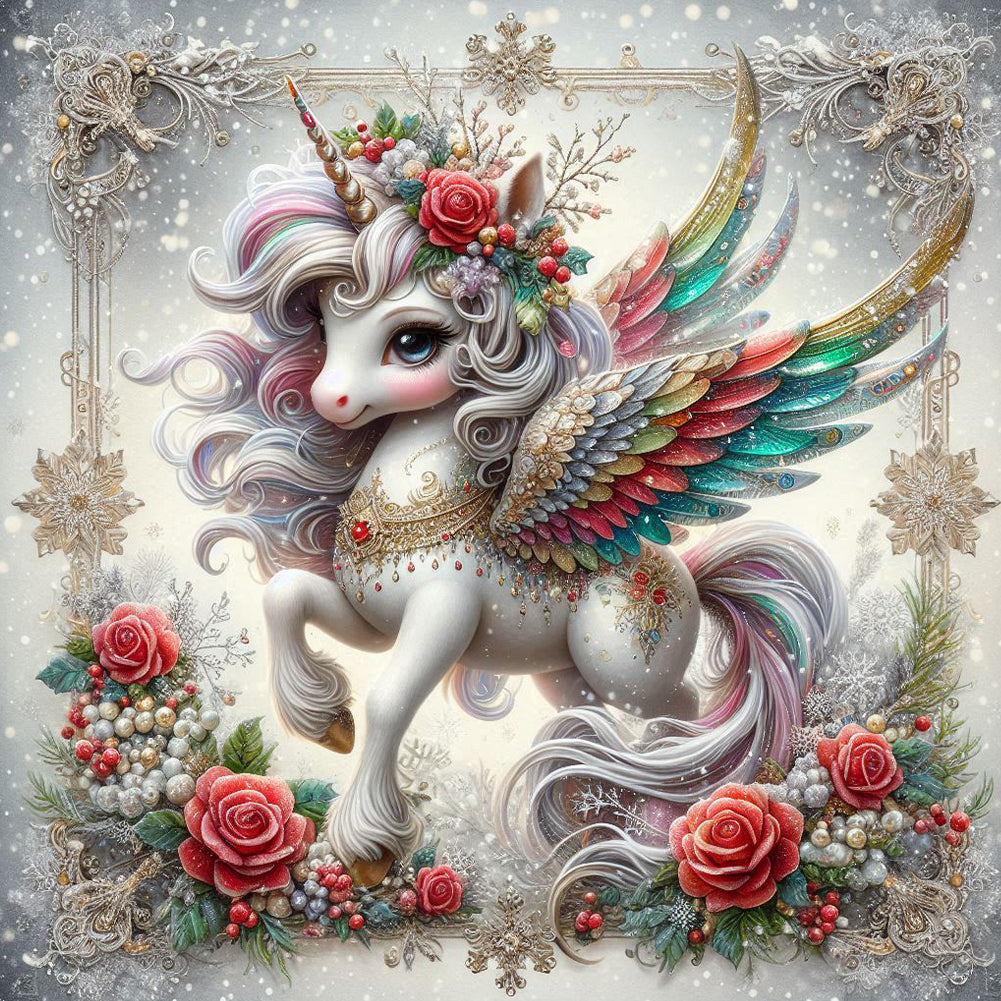 Diamond Painting - Full Round - Christmas Colorful Feather Unicorn (40*40CM)