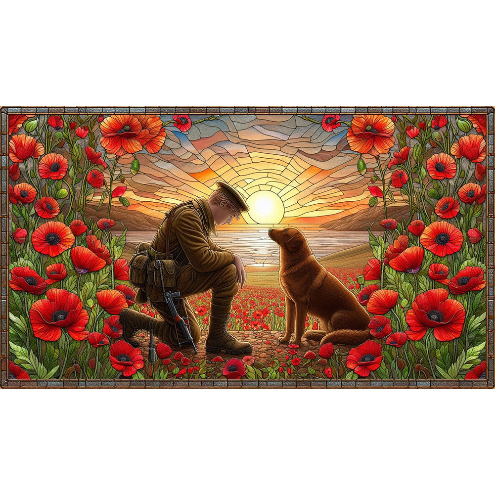 Diamond Painting - Full Round - Glass Art - Warriors and War Dogs Golden Retriever (40*70CM)