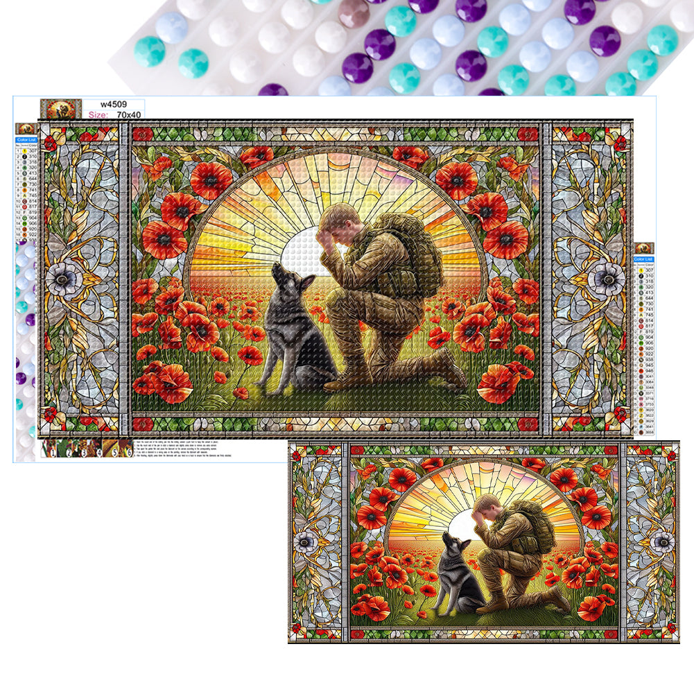 Diamond Painting - Full Round - Glass Art - Warriors and War Dogs Hounds (40*70CM)