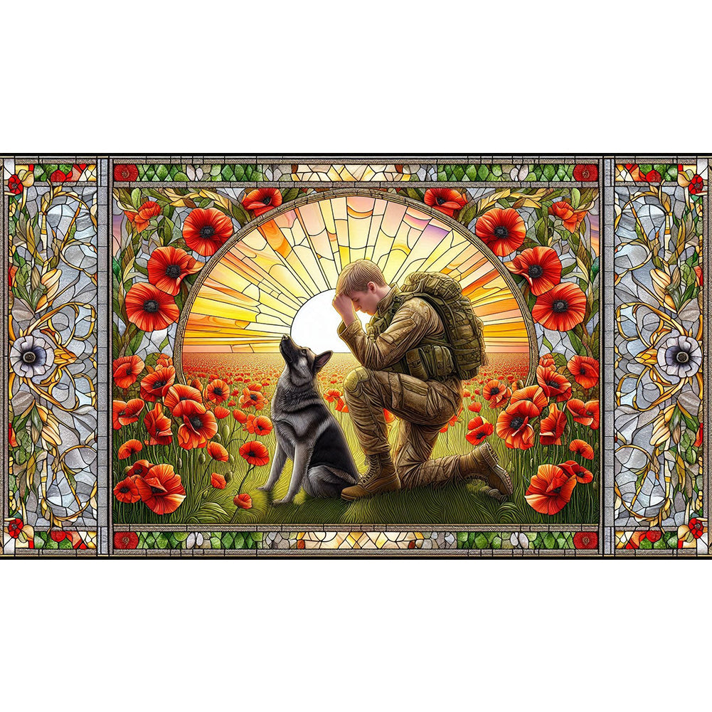 Diamond Painting - Full Round - Glass Art - Warriors and War Dogs Hounds (40*70CM)