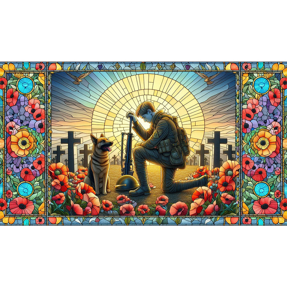 Diamond Painting - Full Round - Glass Art - Warriors and War Dogs Hounds Cross (40*70CM)
