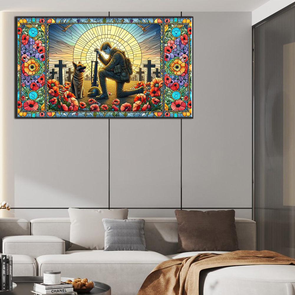 Diamond Painting - Full Round - Glass Art - Warriors and War Dogs Hounds Cross (40*70CM)