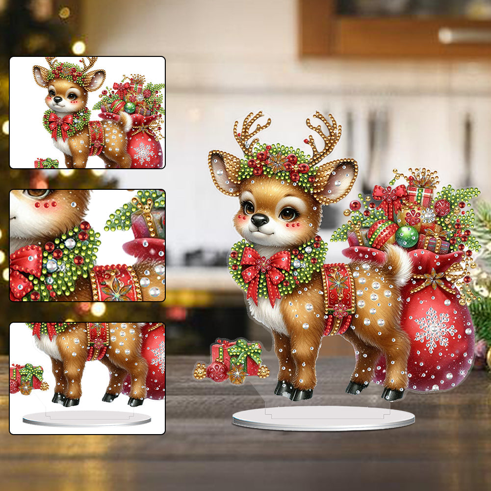 Acrylic Special Shape Christmas Elk Desktop Diamond Art Kits Bedroom Table Decor