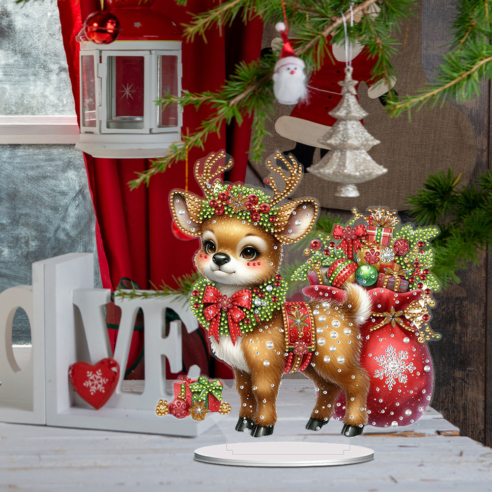 Acrylic Special Shape Christmas Elk Desktop Diamond Art Kits Bedroom Table Decor