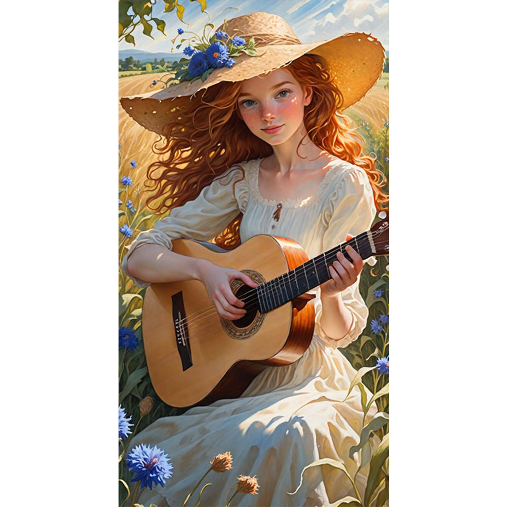 AB Diamond Painting - Full Round - Girl playing guitar (40*75CM)
