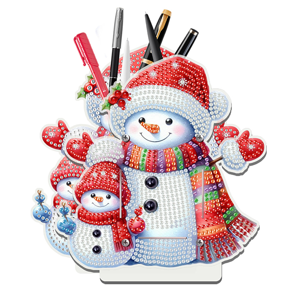 Acrylic Special Shape Double Side Snowman Rhinestones Pencil Organizer for Girls