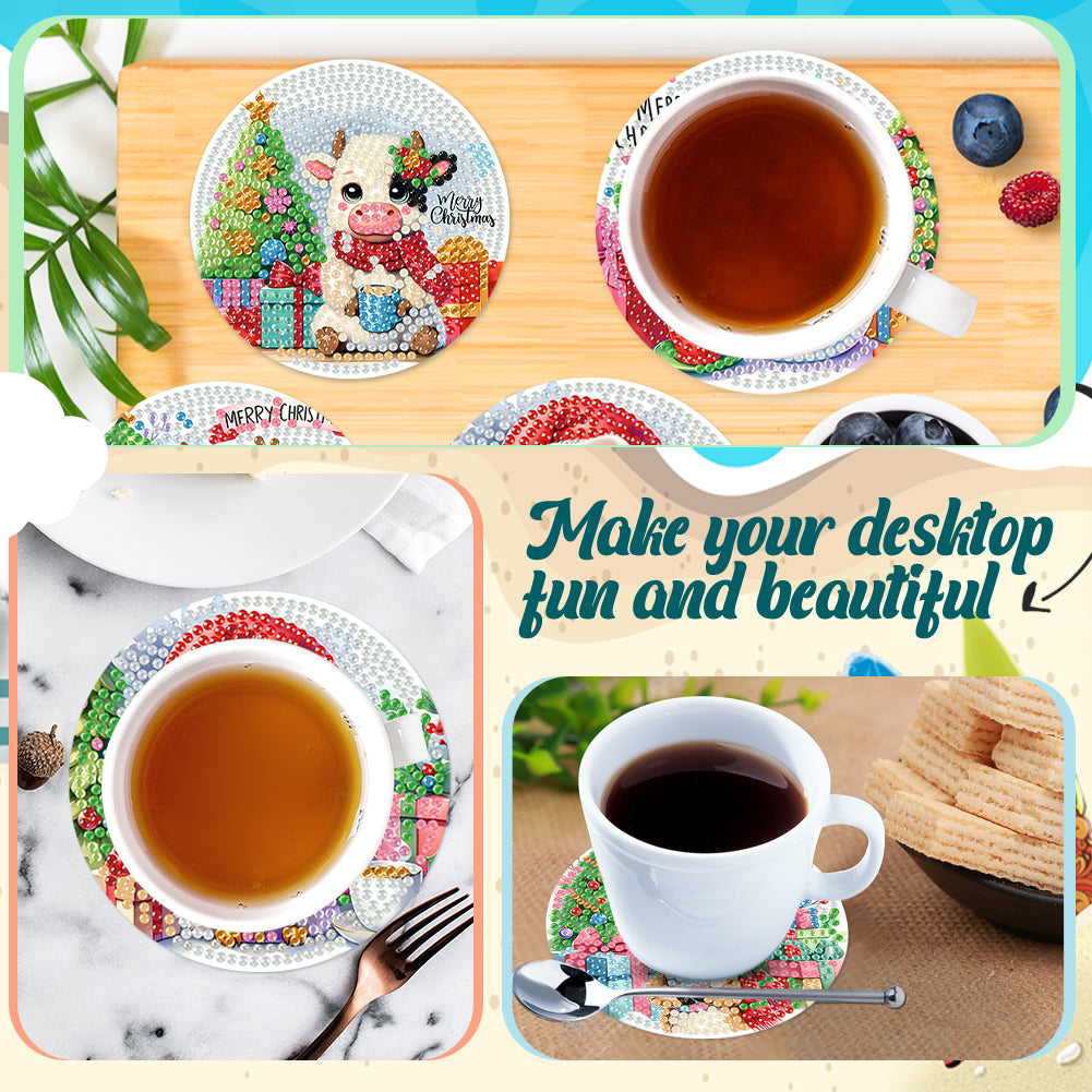 6Pcs Wooden Christmas Animals Diamond Painting Coasters 5D Diamond Painting Kits