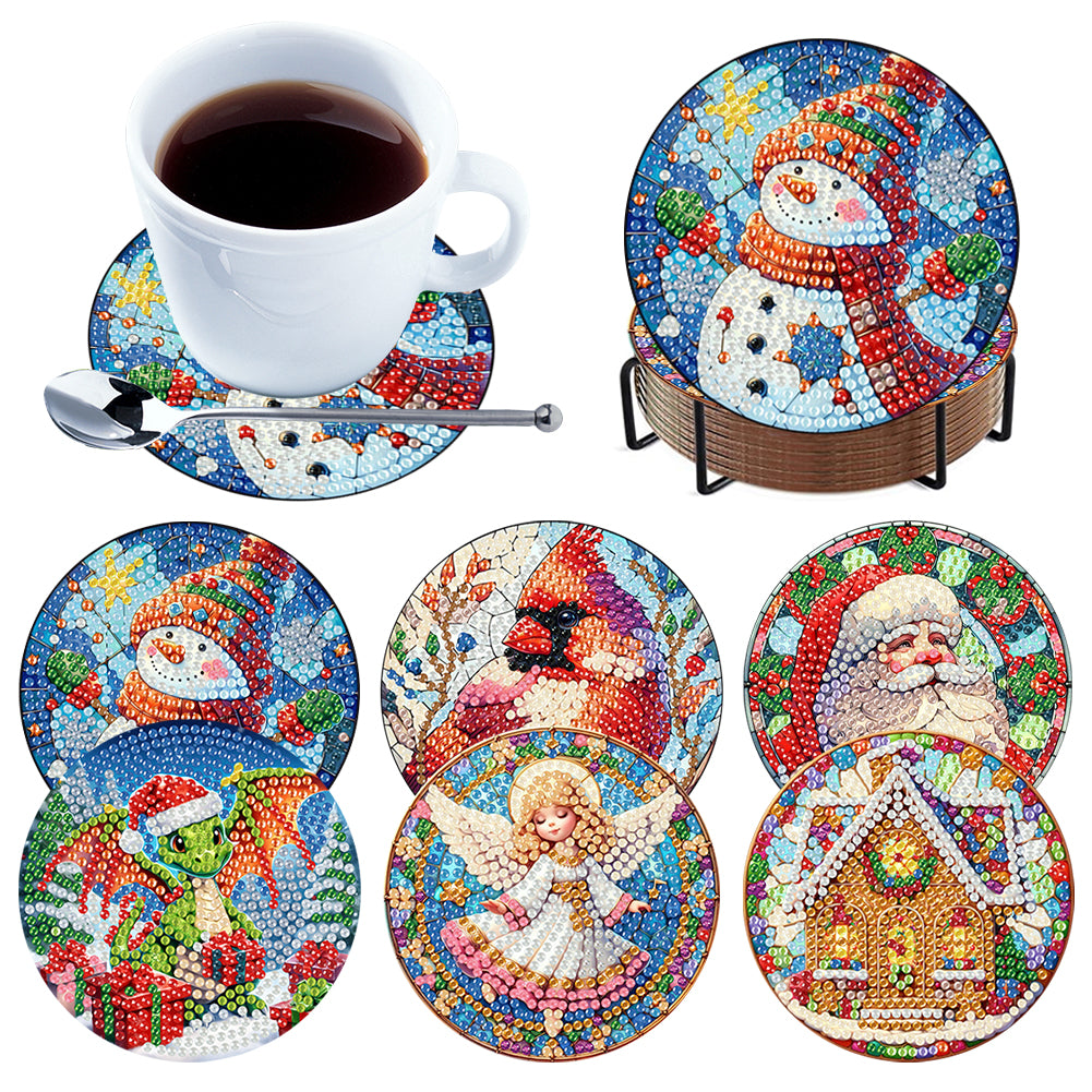 6Pcs Wooden Christmas Animals Diamond Painting Coasters 5D Diamond Painting Kits