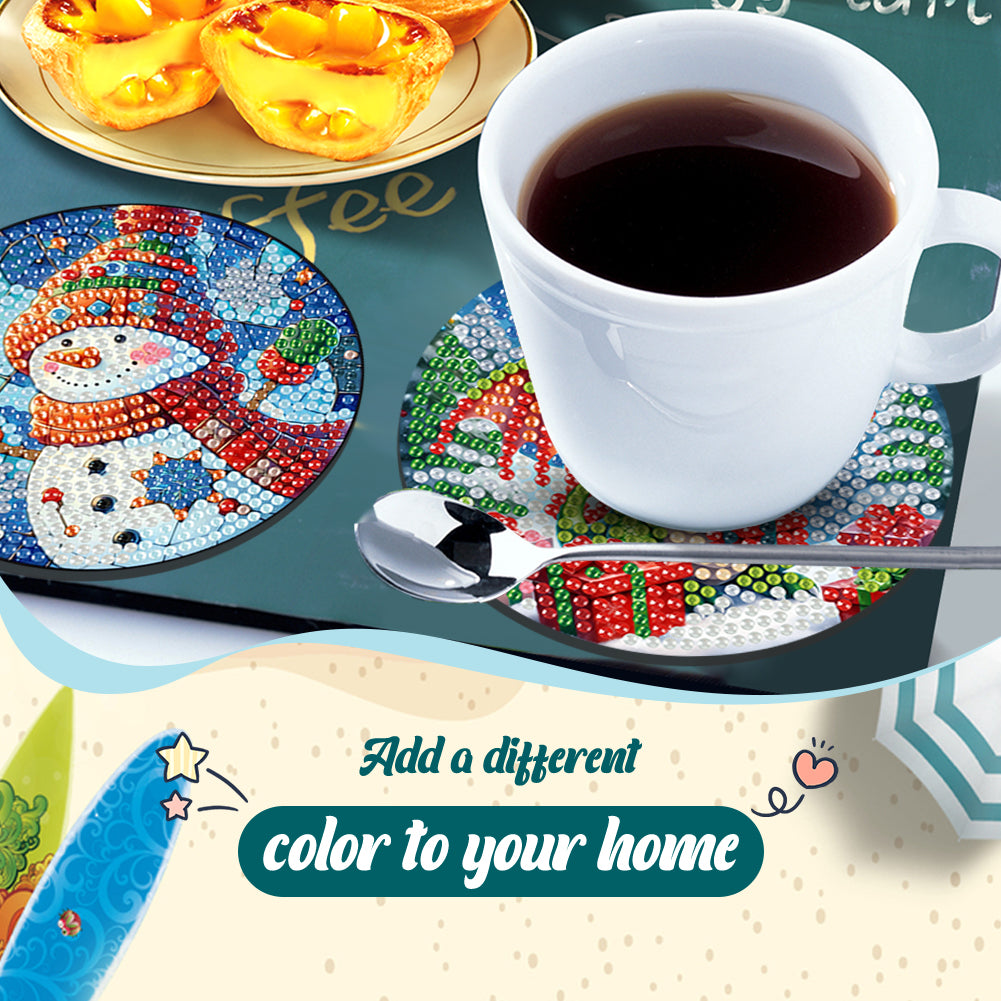 6Pcs Wooden Christmas Animals Diamond Painting Coasters 5D Diamond Painting Kits