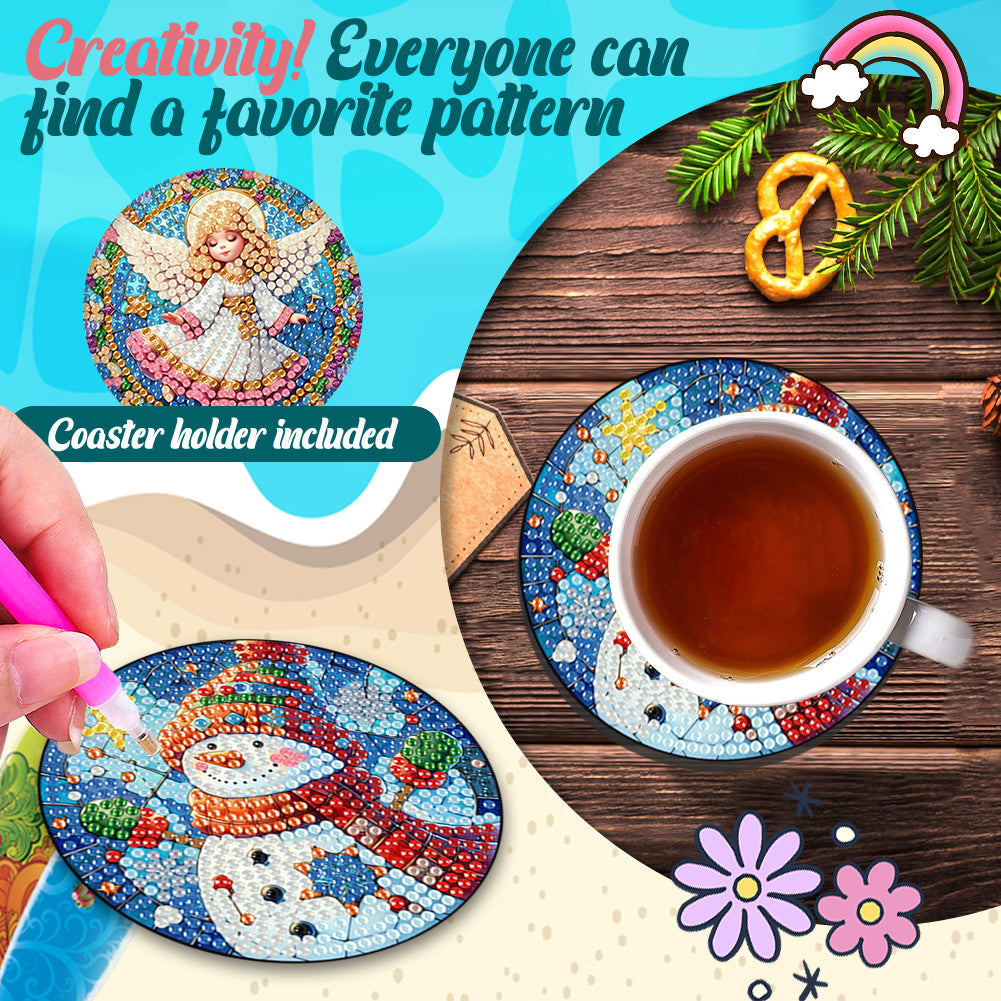 6Pcs Wooden Christmas Animals Diamond Painting Coasters 5D Diamond Painting Kits
