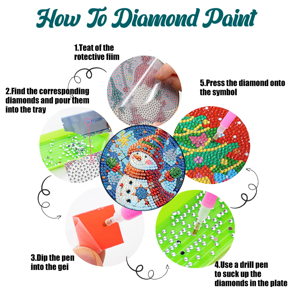 6Pcs Wooden Christmas Animals Diamond Painting Coasters 5D Diamond Painting Kits