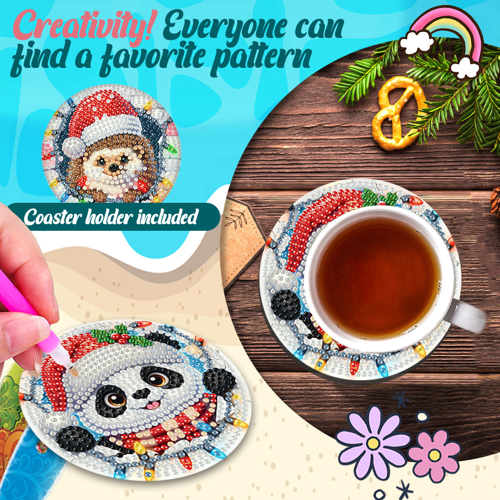 6Pcs Wooden Christmas Animals Diamond Painting Coasters 5D Diamond Painting Kits