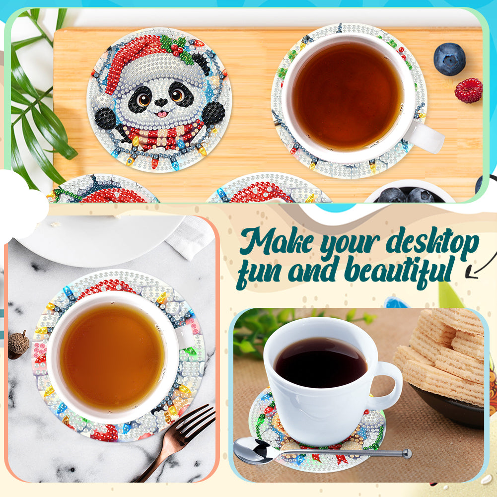 6Pcs Wooden Christmas Animals Diamond Painting Coasters 5D Diamond Painting Kits