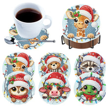 Load image into Gallery viewer, 6Pcs Wooden Christmas Animals Diamond Painting Coasters 5D Diamond Painting Kits