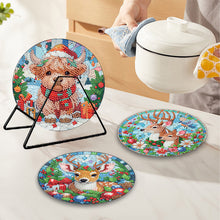 Load image into Gallery viewer, Acrylic Christmas Animals DIY Diamond Dot Kits Round Diamond Painting Table Mats