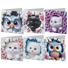 Load image into Gallery viewer, 6Pcs Owl Cat DIY Diamond Painting Greeting Card for Holiday Party Favors