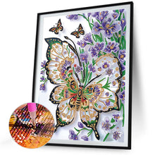 Load image into Gallery viewer, Diamond Painting - Partial Special Shaped - Purple flowers and butterflies (30*40CM)