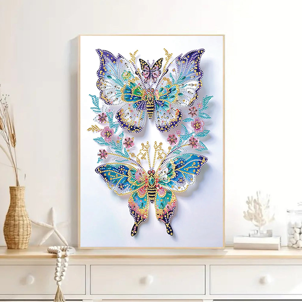 Diamond Painting - Partial Special Shaped - Pink flowers and two butterflies (30*40CM)
