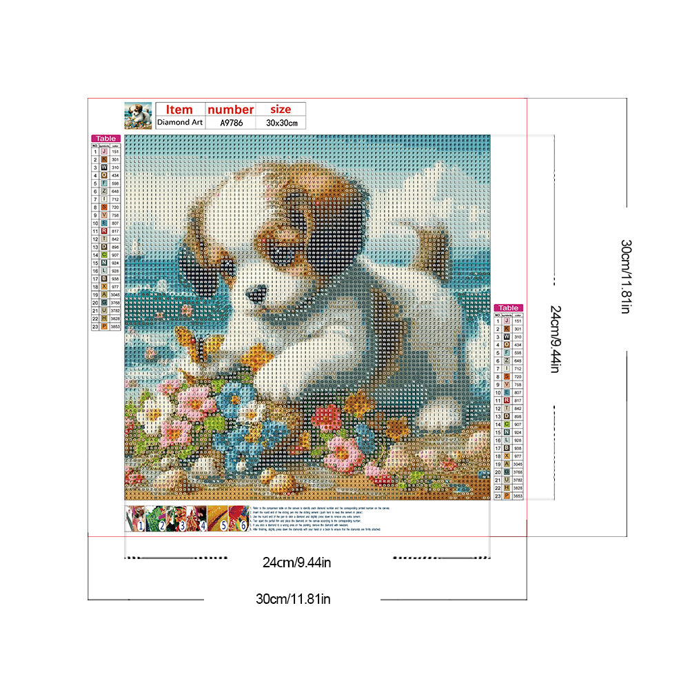 Diamond Painting - Full Round - Flowers and puppies on the beach (30*30CM)