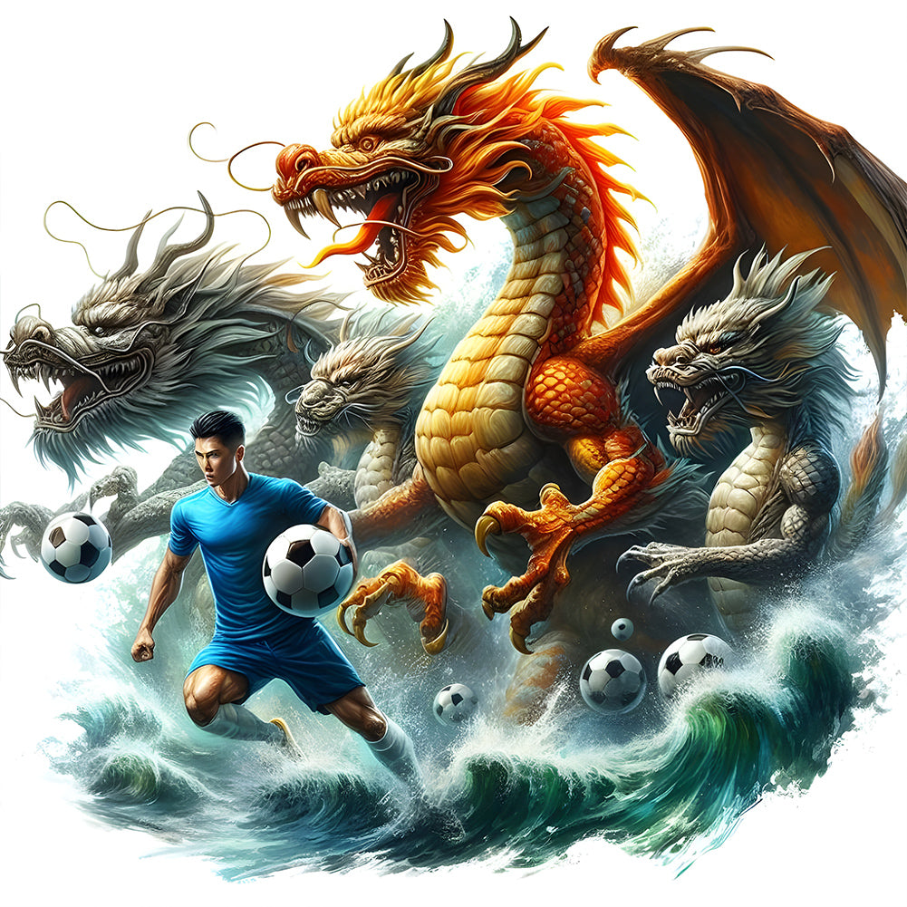 Diamond Painting - Full Round - Dragon and football (40*40CM)