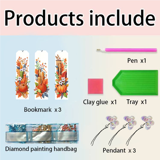 3Pcs Special Shape Book Pumpkin 5D DIY Diamond Painting Bookmark for Book Lovers