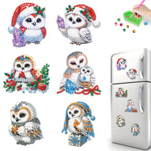 Load image into Gallery viewer, 6Pcs Acrylic Christmas Owl Diamond Painting Art Fridge Magnet for Adults