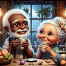 Load image into Gallery viewer, Diamond Painting - Full Round - Drink Grandpa and grandma with hot drinks (40*40CM)