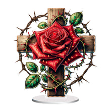 Load image into Gallery viewer, Acrylic Special Shape Cross Rose DIY Diamond Painting Desktop Ornaments