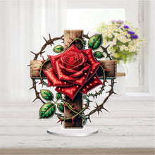 Load image into Gallery viewer, Acrylic Special Shape Cross Rose DIY Diamond Painting Desktop Ornaments