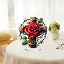 Load image into Gallery viewer, Acrylic Special Shape Cross Rose DIY Diamond Painting Desktop Ornaments