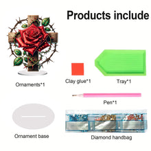 Load image into Gallery viewer, Acrylic Special Shape Cross Rose DIY Diamond Painting Desktop Ornaments