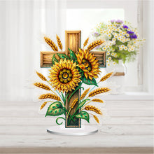 Load image into Gallery viewer, Acrylic Special Shape Cross Sunflower DIY Diamond Painting Desktop Ornaments