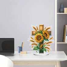 Load image into Gallery viewer, Acrylic Special Shape Cross Sunflower DIY Diamond Painting Desktop Ornaments