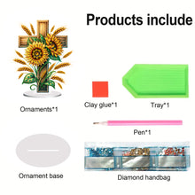Load image into Gallery viewer, Acrylic Special Shape Cross Sunflower DIY Diamond Painting Desktop Ornaments