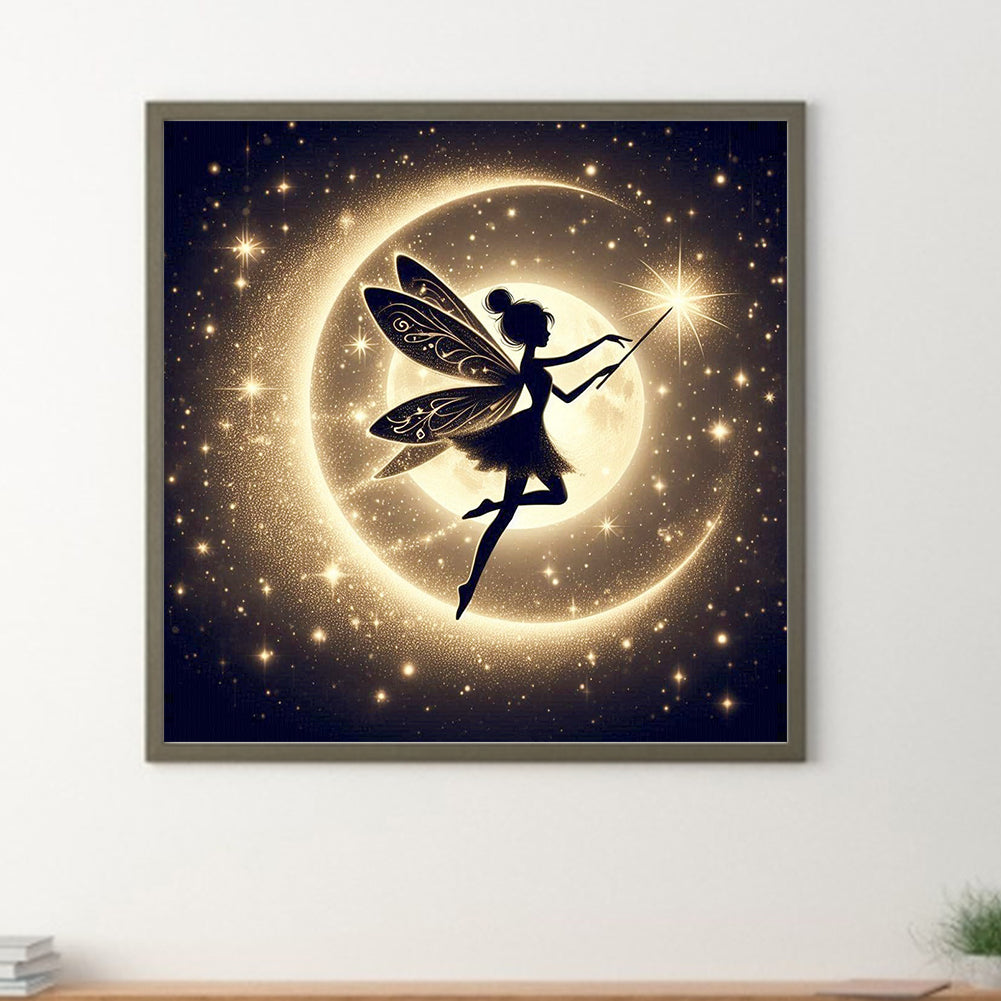Diamond Painting - Full Square - Silhouette of elves under the moon (30*30CM)