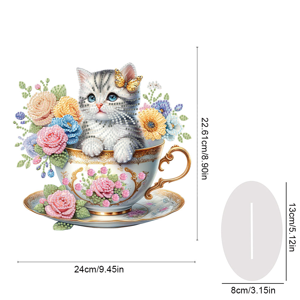 Acrylic Special Shape Cat Desktop Diamond Art Kits Rhinestones Desktop Ornaments