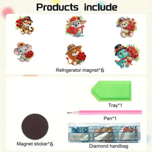 Load image into Gallery viewer, 6Pcs Acrylic Animals And Flowers Diamond Art Fridge Magnet for Car Mailbox Decor