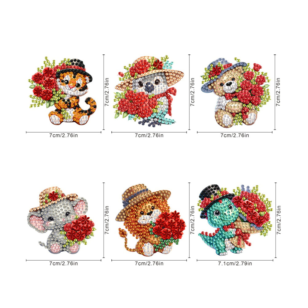 6Pcs Acrylic Animals And Flowers Diamond Art Fridge Magnet for Car Mailbox Decor