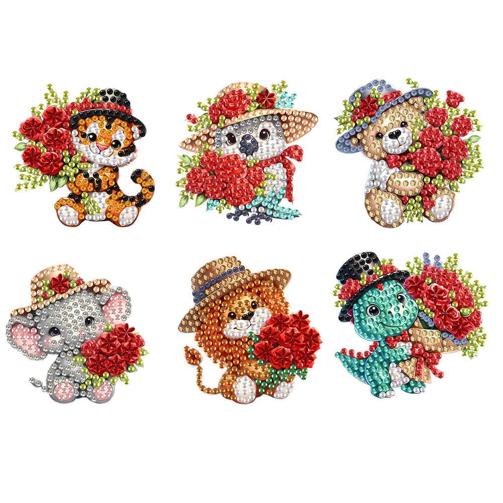 6Pcs Acrylic Animals And Flowers Diamond Art Fridge Magnet for Car Mailbox Decor