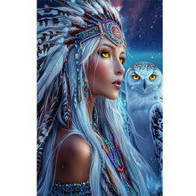 Load image into Gallery viewer, Diamond Painting - Full Round - Indian woman white owl (40*60CM)