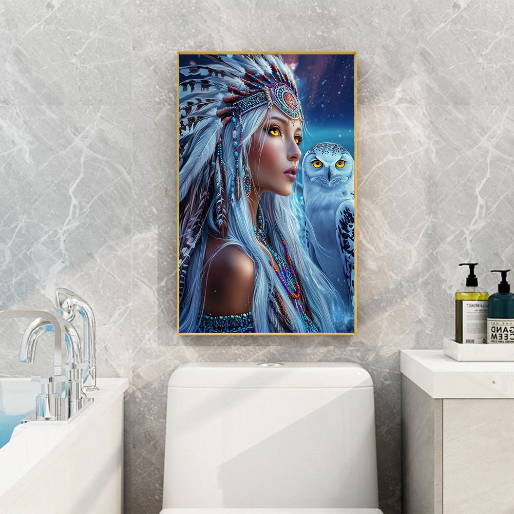 Diamond Painting - Full Round - Indian woman white owl (40*60CM)