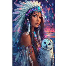 Load image into Gallery viewer, Diamond Painting - Full Round - Indian woman white owl (40*60CM)